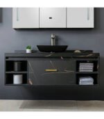 Vinnova Udine Matte Black Glass Rectangular Bathroom Vanity Vessel Sink
