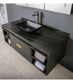 Vinnova Udine Matte Black Glass Rectangular Bathroom Vanity Vessel Sink - Image 3